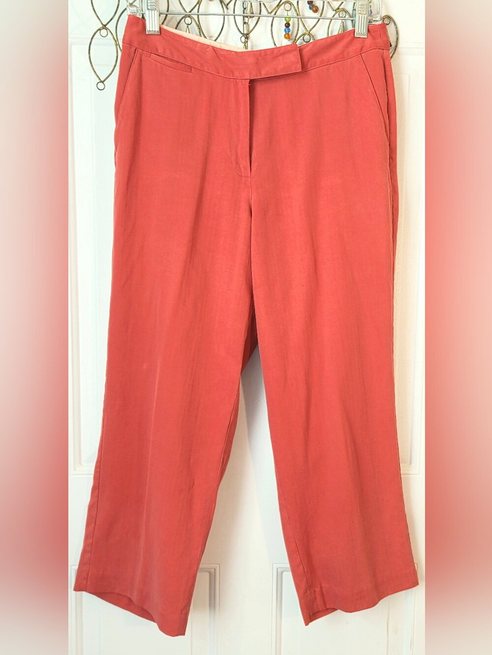 Tommy Bahama 100% Silk Flowy Wide Leg Cropped Trousers Women 6 Light Coral Comfy